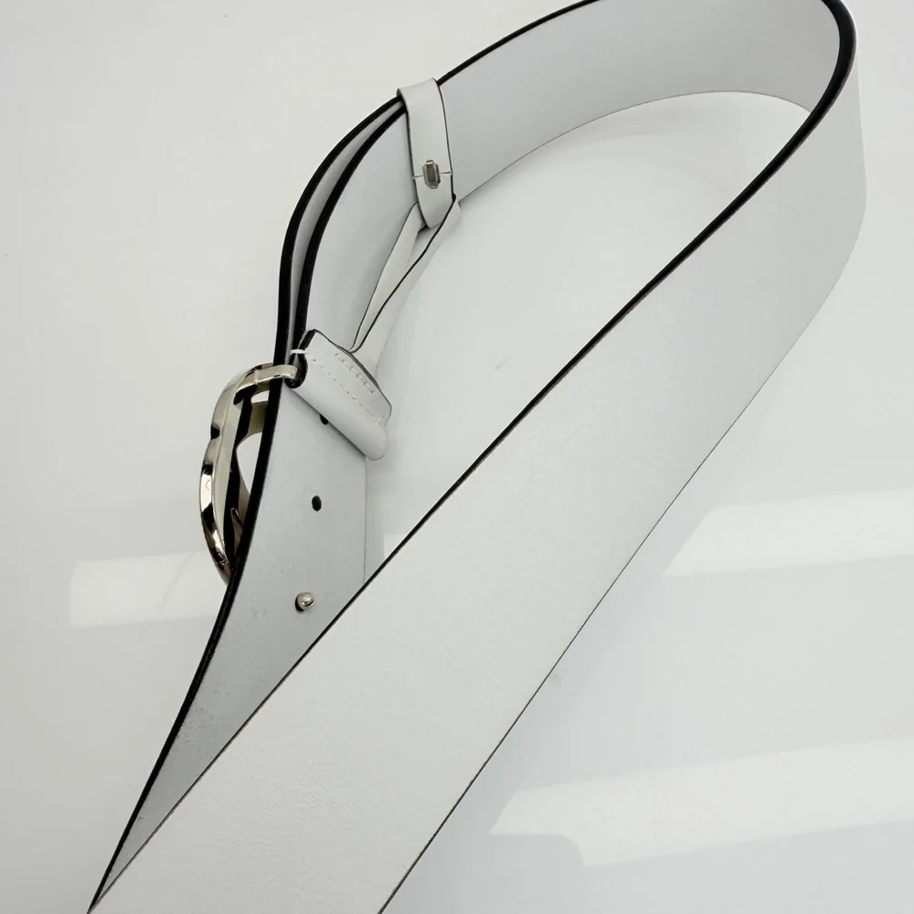 Gucci Etched Gg Buckle White Wide Leather Belt Marmont 232849 80/32 - Picture 5 of 10